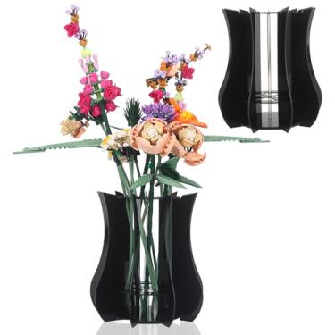 Imagem de Suporte de vaso adequado para buquê de flores Lego – Vaso de quebra-cabeça de acrílico adequado para prédio de coleção Lego Botanical, suporte de exibição de presente adulto para rosas orquídeas e