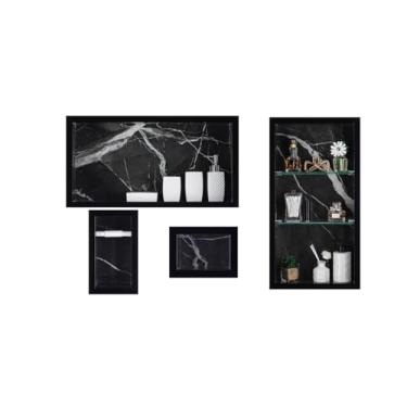 Imagem de Nicho Em Porcelanato Para Banheiro - kit com 4 peças (Preto Marmorizado)