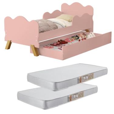Imagem de Mini Cama Bicama Infantil Angel Com Auxiliar/Sapateira Multifuncional Com Proteção Lateral + 2 Colchões (Branco)