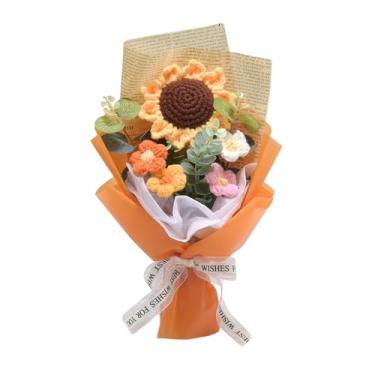 Imagem de shamjina 10 polegadas Crochet Gunflower Gift Bouquet Eterno Bênção Decoração de férias Flores artificiais, Papel Laranja