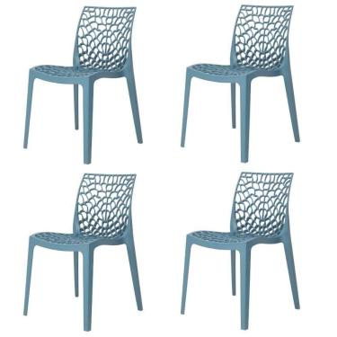 Imagem de Kit 4 Cadeiras Empilhável Inmetro Gruvyer Fratini Polipropileno Azul Petróleo Suporta 182 Kg