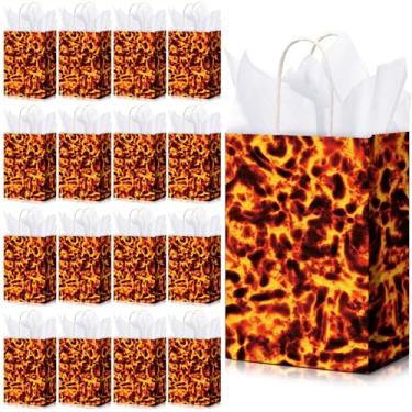 Imagem de Pajean Pacote com 24 sacos de papel de lava, suprimentos de festa de lava, presente de aniversário de vulcão, tema de dinossauro, dragão kraft, para festa temática de jogo de chão com alças, 21 x 16 x