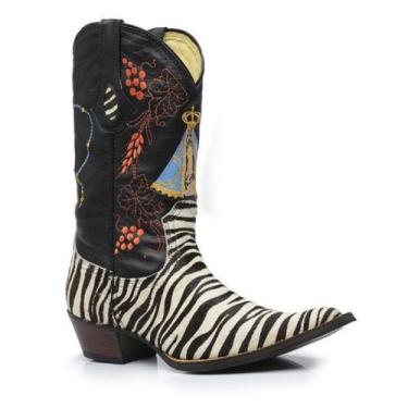 Imagem de Bota Texana Masculina Bico Fino Couro Pelo Zebra E Floaterpreto - JM C