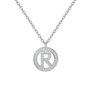 Imagem de EUSJ Colar feminino com inicial de prata 925, banhado a ouro branco 14K, redondo, alfabeto, com pingente de letra com zircônia cúbica, comprimento de corrente de 45,7 cm + 5 cm, presente para mulheres