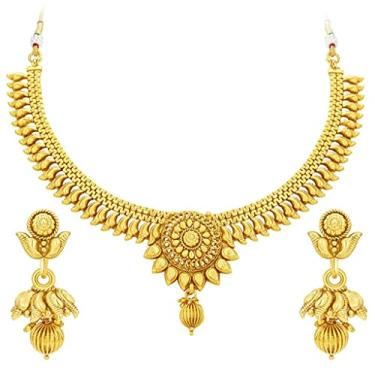 Imagem de I Jewels Colar de ouro 18K banhado a ouro indiano Bollywood elegante dourado com brincos para mulheres (MC062-MC125), Latão, Sem Pedra Preciosa