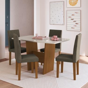 Imagem de Conjunto Sala de Jantar Mesa Pequim e 4 Cadeiras Belize Indekes - Freijo/off/cacau
