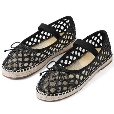Imagem de AMINUGAL Sapatilhas de balé de malha para mulheres - plataforma de bico redondo Mary Jane alpargatas elásticas - Sapatos de bailarina elegantes e confortáveis, B - preto, 40