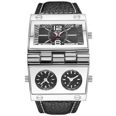 Imagem de Oulm 9525 Relógio masculino analógico pulseira de couro preto 3 submostradores, Movimento de quartzo