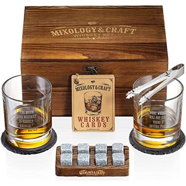 Imagem de Conjunto de presente de pedras de uísque para homens | Conjunto de copos e pedras de uísque com caixa de madeira, 8 pedras de uísque de granito e copos de uísque de 295 ml | Presentes para amantes de uísque para homens, pai, marido, namorado