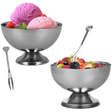 Imagem de DOITOOL Conjunto de 2 peças de copo de salada de metal, copos de sobremesa com pé para sobremesa, sundae, sorvete, frutas, salada, lanche, coquetel, condimento (10,7 x 10,7 x 6,2 cm)