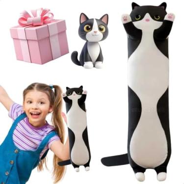 Imagem de Travesseiro de Corpo Gato Cachorro Longo Pelúcia Grande Super Macia Lavável Aconchegante Infantil Adulto Almofada Confortável Presente Cama Sofá Dormir Descanso Abraço Fofinho (Gato P Preto)