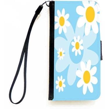 Imagem de Rikki Knight Capa carteira flip azul clara margaridas retrô anos 60 com aba magnética para Apple iPhone 5c