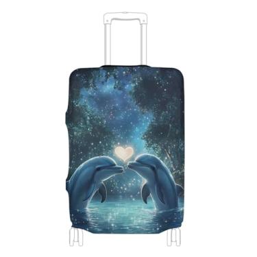 Imagem de Joisal Capas de bagagem azul coração golfinho aprovado pela Tsa 45-81 cm identificadores de mala, Golfinhos em forma de coração, M 22-24 in