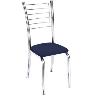 Imagem de Cadeira De Jantar Lara Cromada Para Cozinha Assento Sintético Azul Marinho - Aurora Line