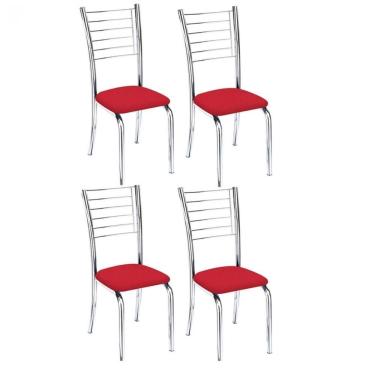 Imagem de Kit 4 Cadeiras De Jantar Lara Cromada Para Cozinha Assento Corino Vermelho - Aurora Line