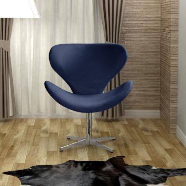 Imagem de Poltrona Isis Cadeira Giratória Pés De Metal Decoração, Sala, Escritório, Recepção Azul Marinho