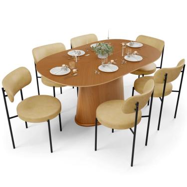 Imagem de Conjunto de Jantar Valência 6 Lugares Tampo em MDF com Cadeiras em Aço e Couro Sintétic...