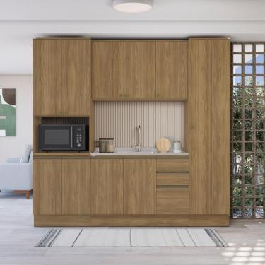 Imagem de Cozinha Compacta Com Kit Forno Celeste Kappesberg 100% MDF Nogueira 240cm