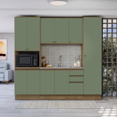 Imagem de Cozinha Compacta Com Kit Forno Celeste Kappesberg 100% MDF Nogueira/Verde 240cm