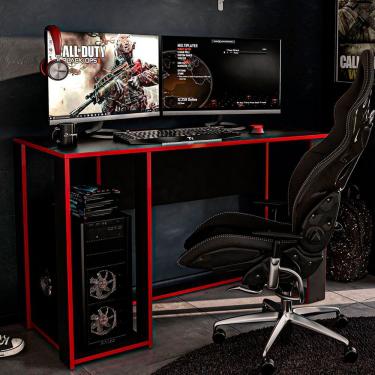 Imagem de Mesa Gamer Singapura Em MDP Para 2 Monitores Politorno Preto Vermelho