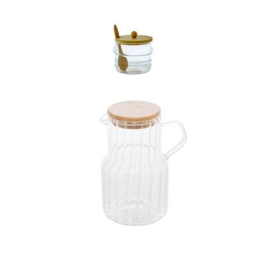 Imagem de Kit Açucareiro + Jarra 1 Litro Vidro E Bambu
