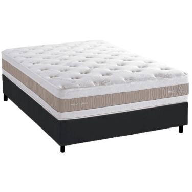 Imagem de Cama Box Casal Com Colchão Herval C1666 Molas Ensacadas 138x188x75cm Ms Courino Preto