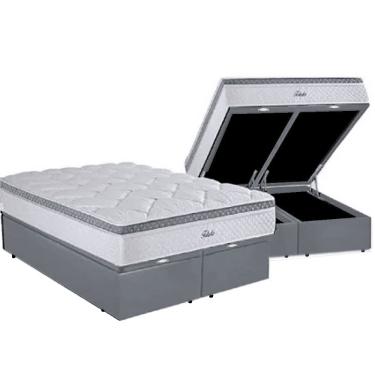 Imagem de Cama Box Baú Queen Com Colchão Herval Toledo Molas Ensacadas 158x198x71cm Ms Suede Cinza