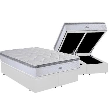 Imagem de Cama Box Baú King Com Colchão Herval Toledo Molas Ensacadas 193x203x71cm Ms Courino Branco
