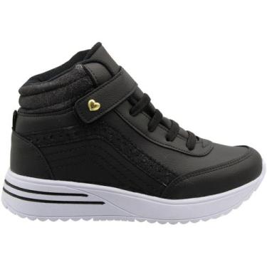 Imagem de Tênis Infantil Club Happy Cano Alto Glitter Menina, Preto, 33
