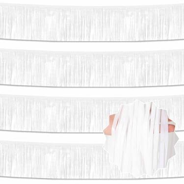 Imagem de LANTIANCHEN Pacote Com 4 Guirlandas De Franjas Papel-Alumínio Branco 3 Metros, Serpentinas Metálicas, Faixas Enfeites Parede, Cenário Para Carros Alegóricos, Decoração Festas Halloween, Natal, Ação