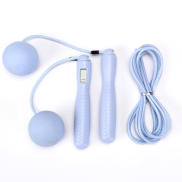 Imagem de Corda de pular sem fio com contador – Corda de pular sem corda 2 em 1 com grande corda de pular sem fio pesada para mulheres com visor LCD (bola grande + corda longa azul)