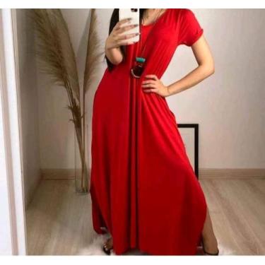 Imagem de Vestido longo fenda lateral - Reginaconfeccao, Vermelho, P