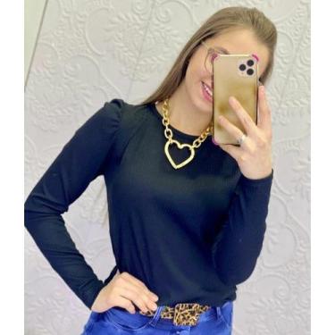 Imagem de Blusa manga longa bufante malha canelada - Filó Modas, p, Marsala