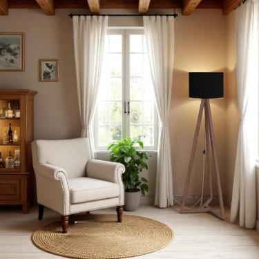 Imagem de Luminaria Piso 1.6 Tripe Integra Finger Abajur Cupula Preta - Ofertamo