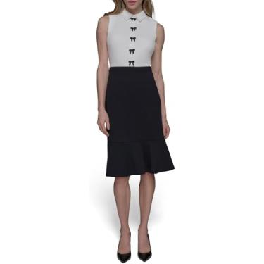 Imagem de KARL LAGERFELD Vestido feminino sem mangas com bainha com babados, Branco macio/preto, 48