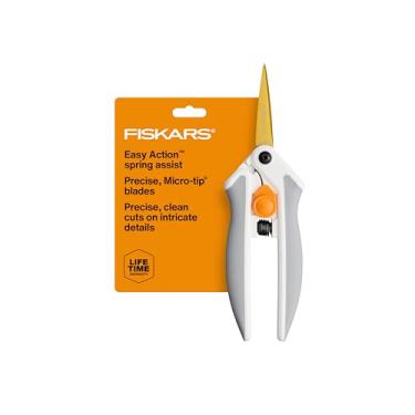 Imagem de Fiskars Tesoura de titânio de microponta de fácil ação, lâminas afiadas para cortar precisão e ângulos com design de mola de fácil ação, suprimentos de artesanato, alça assistida por SoftGrip