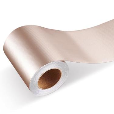 Imagem de HelloWall Borda metálica para papel de parede de 7,6 cm x 15,2 m, borda de moldura espelhada de aço inoxidável ouro rosa, bordas de acabamento à prova d'água, adesivo de azulejo de banheiro