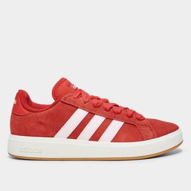 Imagem de Tênis Adidas Grand Court Base Suede Feminino, Vermelho, Branco, 38