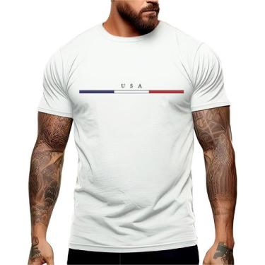 Imagem de Camiseta USA Bandeira Cores Manga Curta Gola Redonda Shopping Academia