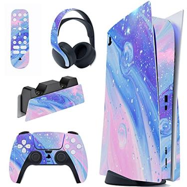 Imagem de PlayVital Conjunto completo de decalque para PS5 Console Disk Edition, PS5 adesivo de vinil para controle Playstation 5 e DualSense e estação de carregamento, fone de ouvido e controle remoto de mídia