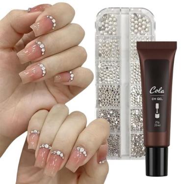Imagem de Kit Glitter 12 Pedrinhas Strass Unhas + Cola Em Gel Para Tips Unhas 20
