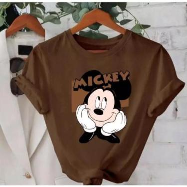 Imagem de Camiseta Feminina T-Shirt 100 % Algodão Estampada Mickey Mouse Casual 