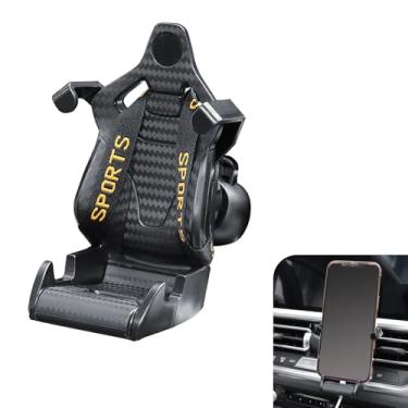 Imagem de MOXRUQ Suporte de telefone para ventilação de carro, suporte de celular estilo assento de corrida de fibra de carbono para iPhone e Android, suporte de carro de aperto adaptável seguro rotativo de 360