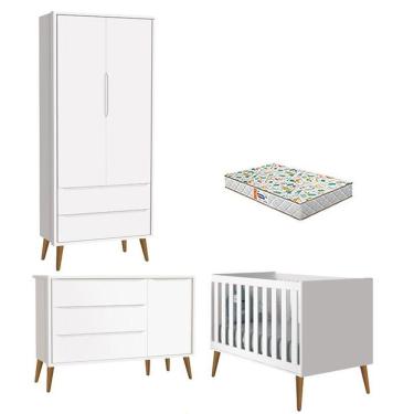 Imagem de Quarto De Bebê 2 Portas Theo Branco Pés Amadeirados Com Colchão Gazin ? Reller