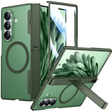 Imagem de Temdan Capa magnética para Samsung Galaxy Z Fold 7, [compatível com MagSafe] [Protetor de tela HD integrado e suporte invisível] [Proteção de dobradiça] Capa de celular fosca translúcida à prova de