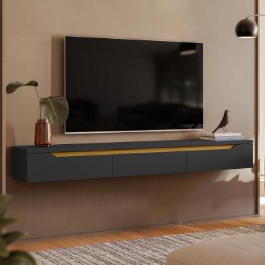 Imagem de Rack Para Tv Até 65 Polegadas Suspenso Preto Ac/ Cedro Frj Ac