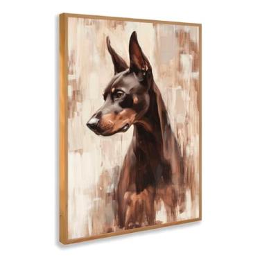 Imagem de Quadro Decorativo Doberman Pinscher Com Moldura Cachorro Imponente Vigilante Forte Marrom e Preto Pintura Realista Animal Elegante Segurança