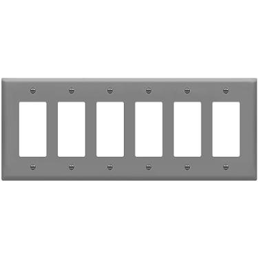 Imagem de ENERLITES Capa de interruptor decorador, placa de parede de seis turmas, tamanho médio, 12,4 cm x 31 cm, termoplástico de policarbonato inquebrável, certificado UL, 8836M-GY, cinza