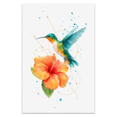 Imagem de Bvkilrvc Impressão em tela sem moldura, arte de parede, beija-flor, hibisco, arte moderna, presente para escritório, sala de estar, quarto, decoração de casa, pintura sem moldura, 30 x 45 cm