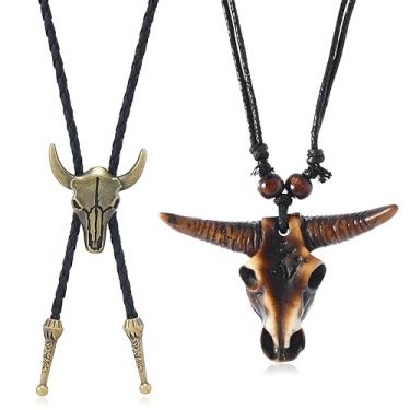 Imagem de WCRAZYE Colar de cowboy ocidental para homens e mulheres, em forma de cabeça de boi, boi, com pingente de animal de vaca vintage, colar étnico com cabeça de touro, Medium, Resina, Sem Pedra Preciosa